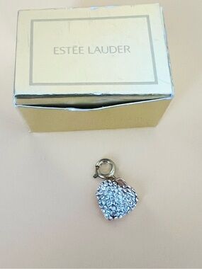 Estee Lauder heart charm gold tone & clear CZ